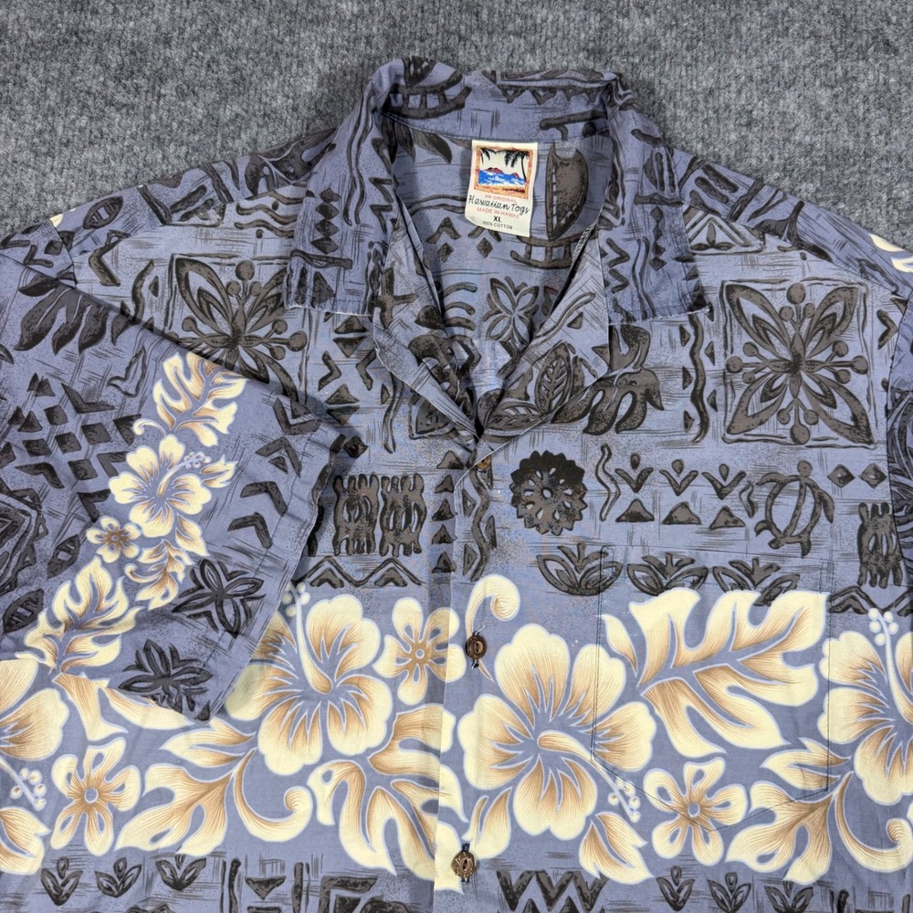 Vtg Hawaiian Togs Mens‎ Hawaiian Shirt XL Blue Floral Cotton Made in Hawaii